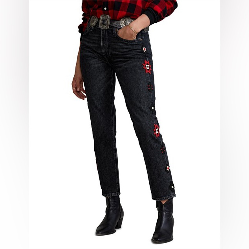 Polo Ralph Lauren Aztec Beaded‎ Comer Avery BoyfriendBlack Jeans, Size 30 NWT
